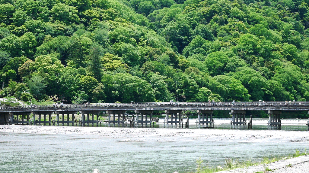 夏の渡月橋と嵐山 gif動画素材
